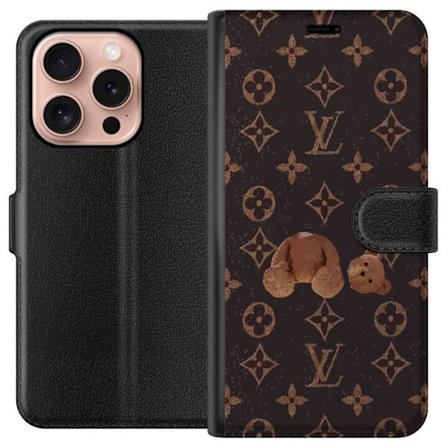 Kompatibel Tegnebogsetui til Apple Apple iPhone 16 Pro Luksuriøst monogrammønster med knust bamse i mørk modeæstetik