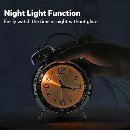 Høy vekkerklokke for voksne som sover tungt, Retro 4 tommer Stille, uten tikkelyd