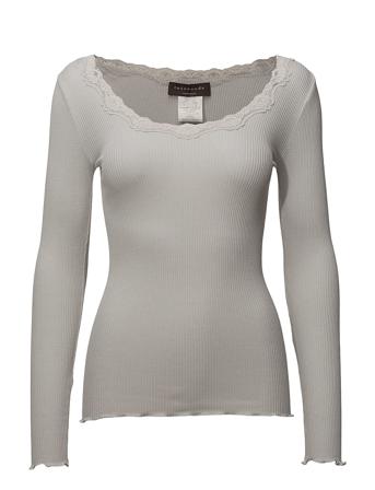 Silk T-Shirt W/ Lace T-shirts & Tops Long-sleeved Grå Rosemunde