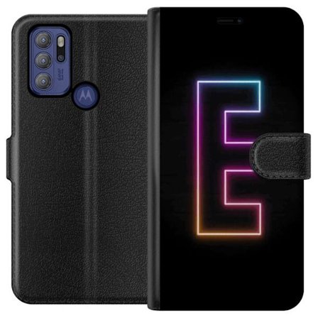 Kompatibel Tegnebogsetui til Motorola Motorola Moto G60S Minimalistisk neonbogstav E i lyse farver mod mørk baggrund i moderne og stilren design
