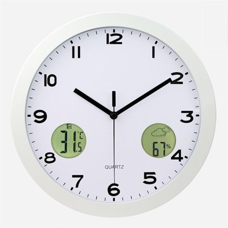 Radio-ohjattu seinäkello, 30 cm keittiökello, radio-ohjattu kello, hiljainen kello lämpötilanäytöllä, hiljainen pyyhkäisevä liike, A