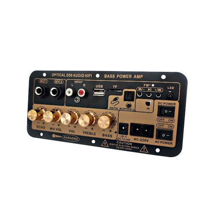 D50 Forstærkerpanel med Optisk Lyd Bluetooth AMP USB FM Radio TF Afspiller DIY Lyd Subwoofer Bil