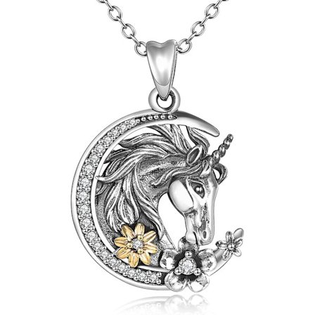 Vintage Unicorn Halvmåne Halskjede 925 Sterling Sølv Unicorn Gave Til Kvinner Gave