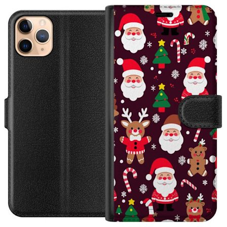 Kompatibelt Lommeboketui til Apple iPhone 11 Pro Max julemønster med nisser, reinsdyr og pepperkaker i tegnet vinterstil