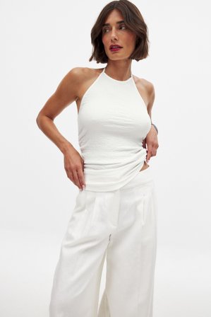 NA-KD Strukturerad topp med halterneck - Rynkade toppar - OffVit - L (EU 42-44)