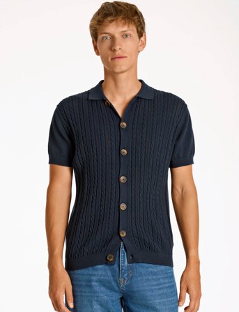 Lindbergh Knitted S/S Cable Cardigan - Navy - M