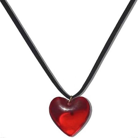 Y2K Fargerikt Stort Hjerteformet Anheng Halskjede Enkelt Tykt Gjennomsiktig Glass Puffy Love Heart Perlekjede Kragebenskjede 41-50cm rød