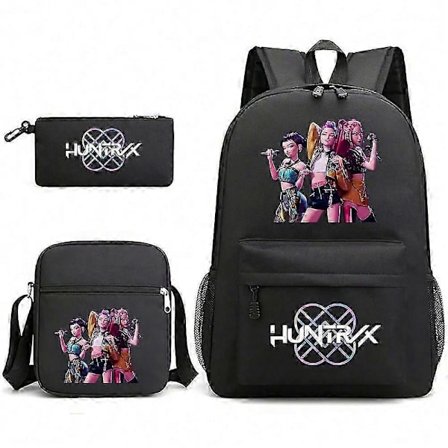KPop Demon Hunters Ryggsekksett - Student Skolesekk, Penal, Skulderveske, Tredelt Barn Ungdomsreiseveske Svart Stil A