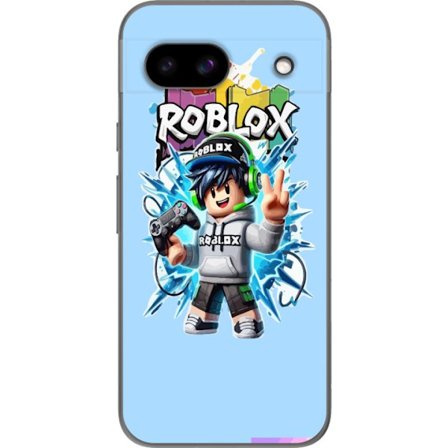 Kompatibelt Mobilskal till Google Google Pixel 8a Färgstark Roblox-karaktär med handkontroll och energifylld splash art design, perfekt för barnrum