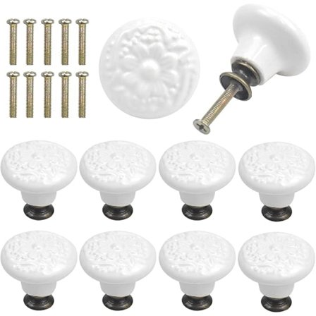 Pakke med 10 vintage keramiske skuffegreb, runde, skuffeknapper