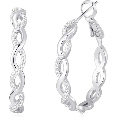 925 Sterling Silver Hoop Earrings for Women Lightweight Twisted Hoops with Cubic Zirconia Hypoallergenic Hoops for Girls