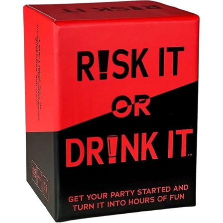 Risk It Or Drink It - Sjovt festspil til college - Kortspil - Drikkespil - Pregame Night - Uforglemmelige udfordringer - Spørgsmål - Voksen Risk It Or