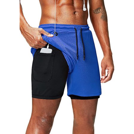 2 i 1 løbeshorts med telefonlomme Gym Workout Quick Dry Herreshorts 5 tommer
