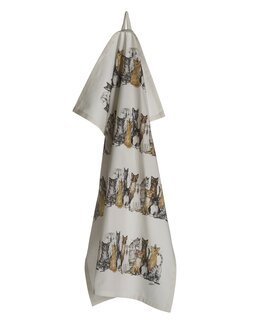 Viskestykke med håndtegnet Motiv Kat Hvid