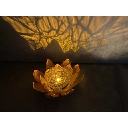 LED Solar Hage Amber Lotus Lys Sprekket Glasskule Blomsterlampe