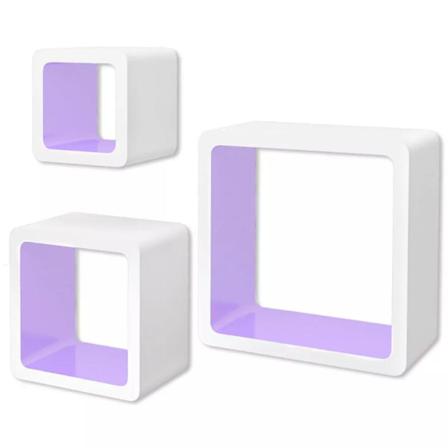 Vidaxl 3 Flytande Vägghyllor El. Förvaring I Mdf Kubform Vit/lil Vit