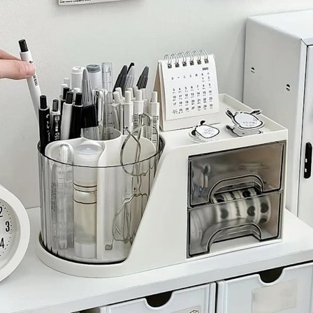 Roterande skrivbordsförvaring med 2 lådor, förvaringslåda med fack för kontor/hem/skola