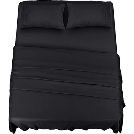 Polyester Mikrofiber Bäddset (4 delar, Svart) - 1 Dra-på-lakan 150x200cm, 1 Överlakan 266x259cm och 2 Örngott 50x75cm