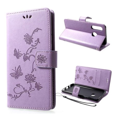 Huawei P30 Lite Skinnetui Med Sommerfugl Og Blomster Trykk - Lys Lilla