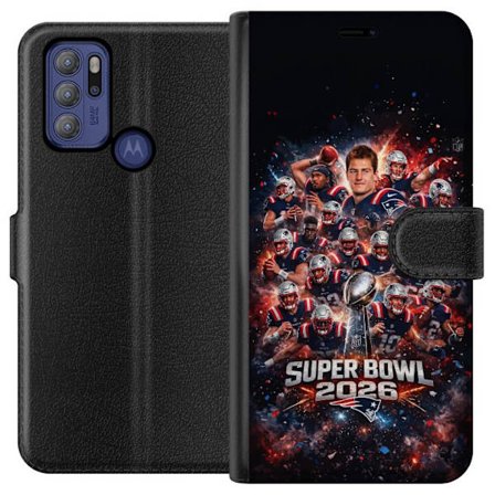 Kompatibel Tegnebogsetui til Motorola Moto G60S Super Bowl 2026 plakat med New England Patriots og NFL-pokal i eksplosiv sportsdesign