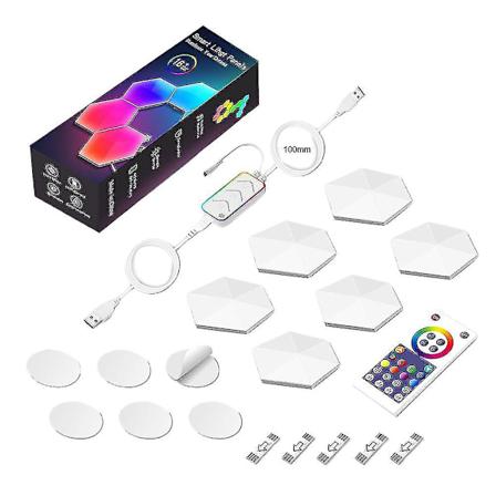 6 kpl Bluetooth-yhteensopivaa LED-kuusikulmiovaloa juhliin, makuuhuoneeseen, olohuoneeseen ja kodin sisustukseen