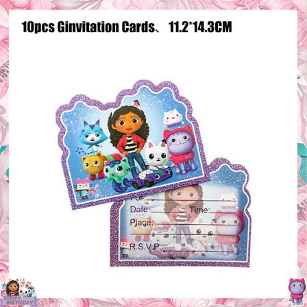 Gabby Dockhus Födelsedagsfest Tillbehör: Rosa Gabby Katt-muggar, tallrikar, servetter, ballonger, bakgrund-FA-