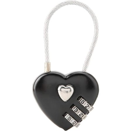 (Svart) Bærbar kombinasjonslås 3-sifret kombinasjonslås, holdbar hjerteparlås, hallskap ryggsekk bagasjesmykkeboks