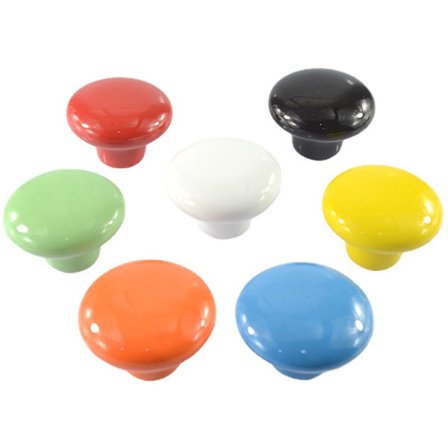 Et sæt med 7 farvede runde keramiske dørknapper til garderobeskabe, dr