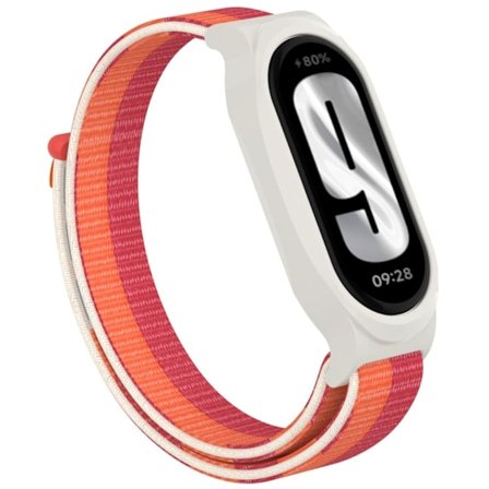 Xiaomi Mi Band 9 / Smart Band 8 Klockarmband Nylon Loop Handledsrem med Stöttålig Watch Case - Pion