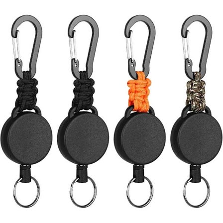 3/4-pakning Uttrekkbar Nøkkelring med Karabinkrok – Kraftig Merkeholder med 60 cm Ståltråd