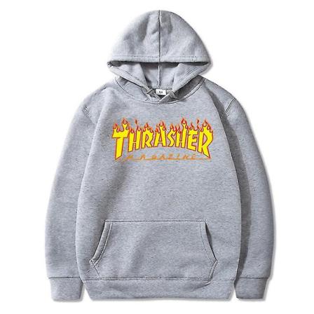 Unisex Thrasher Huppari Kirjapainatuksella, Vetoketjullinen Huppu ja Tasku Harmaa M