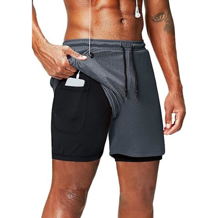 2 i 1 løbeshorts med telefonlomme Gym Workout Quick Dry Herreshorts 5 tommer