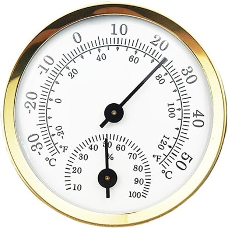 Hygrometer Rum Termometer, 2 i 1 Analog Hygrometer og Termometer, Mini Termometer 5,8 cm, Guld