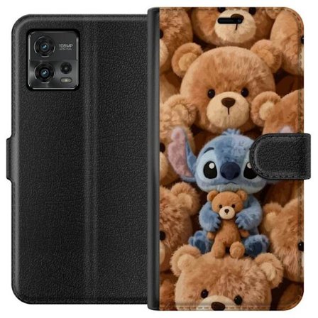 Kompatibelt Lommeboketui til Motorola Moto G72 Stitch omgitt av brune teddybjørner med en liten teddybjørn i fanget i en søt og koselig kawaii-design