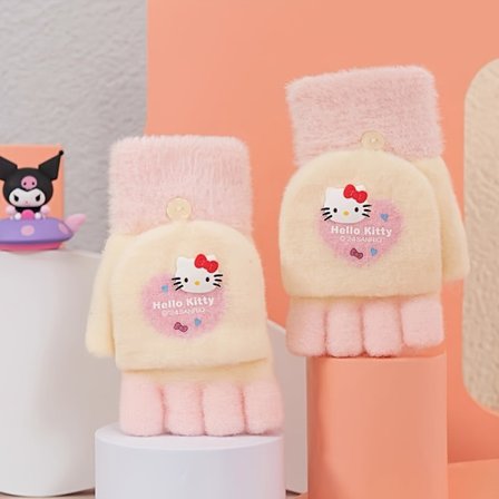 1 Pari Sanrio Hello Kitty Kuromi Melody Talvisten Neulotujen Puoli-Sormisten Hanskojen Ulkoilma Kylmäsuojaus Ja Lämpö Ihastuttavat Hanskat Sopivat