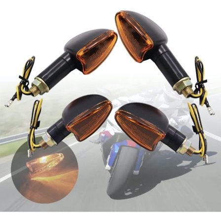 Motorcykel Blinklys, 4 Stykker 12V Motorcykel Blinklys med Pære, 2 Kort Håndtag og 2 Langt Håndtag, Universal Lille Motorcykelpil