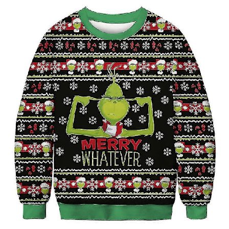 Sjov 3D-trykt Trøje Mænd Kvinder Grim Jul Trøjer Jumpers Topper Ferie Party Trøje Hoodie Sweatshirt - Grinch Merry Whatever