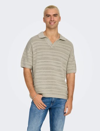 ONLY & SONS Onsgrayson Ds 5 Chochet Polo Knit Noos - Beige - XL