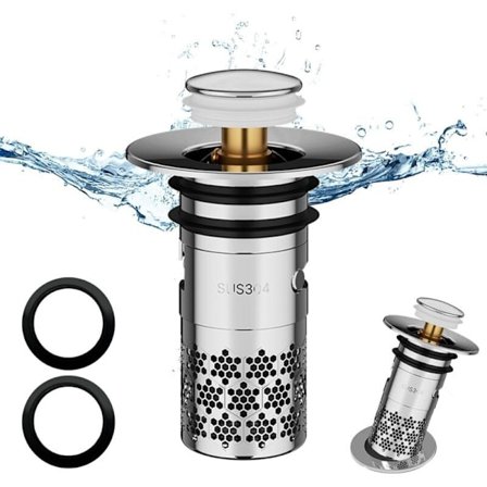 1 stk. Vaskprop i rustfrit stål, Pop-up Universal Afløbsprop, Opgraderet Afløbsprop, Anti-blok Afløbsfilter, Med Netfilter, til Badekar, Køkken, S