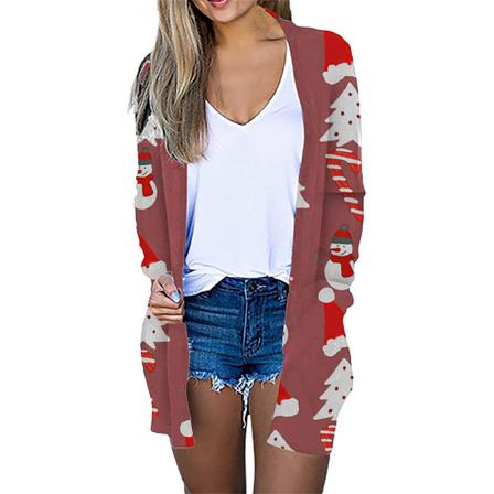 Långärmad Printed Med Snöflinga För Damer