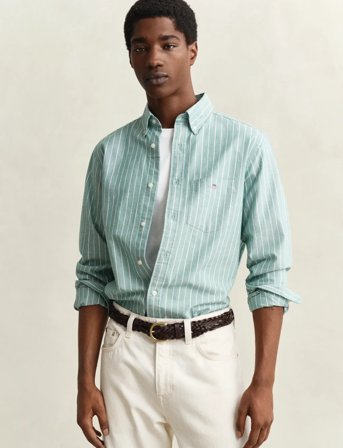 GANT Reg Classic Oxford Stripe Shirt - Green - S