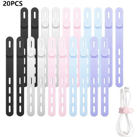 20 stk. kabelorganisering silikonkabelbånd gjenbrukbare elastiske kabelbånd datakabellagring skrivebordsorganisering kabelhåndtering for bunting av 