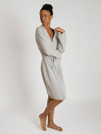 Kashmina - Morgenkåpe "Classic" i 100% kashmirull - lys grå - Size Onesize