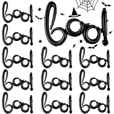 12 stycken Boo-ballonger, svarta Boo-ballonger i aluminiumfolie, festdekorationer för temafest, 28 tum