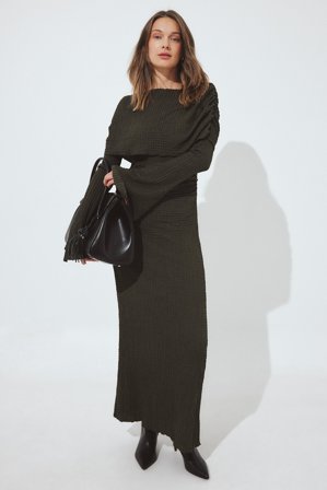 NA-KD Strukturerad draperad maxiklänning - Julklänningar - Grön - L