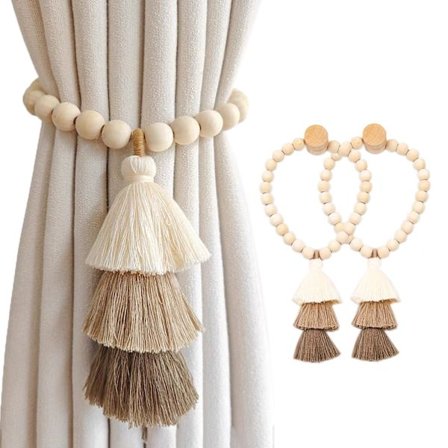 Håndlavede Magnetiske Træperle Gardin Tiebacks (2 stk) | Simple og Elegante Magnetiske Kvaster Gardin Tiebacks | Vægdekorationstilbehør