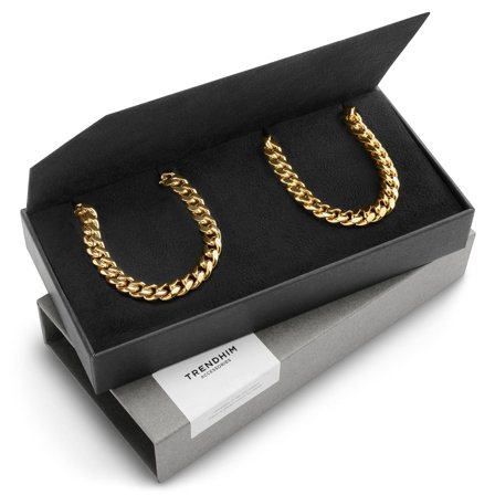 Pulsera M y collar de 50 cm | Cadena dorada de 6 mm en caja de regalo para hombres - Cajas de regalo