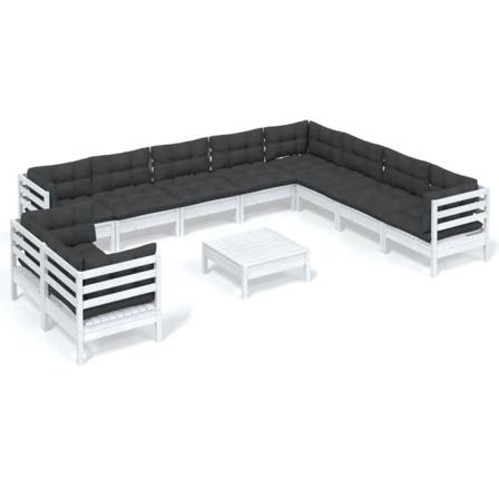 Vidaxl Loungegrupp Med Dynor 11 Delar Vit Massiv Furu Vit