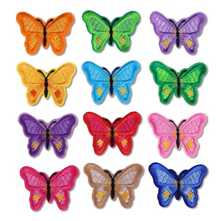 2 pakker 12 stk. sommerfugle patches flerfarvet tilfældigt mix patche