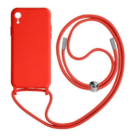 Apple iPhone XR Halvstivt lanyard-etui med halsrem 80 cm rød